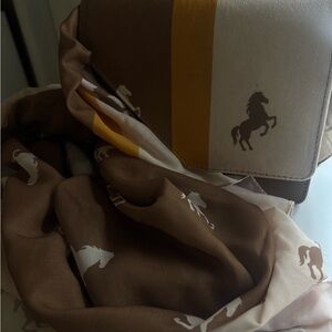 Brown and Yellow Horse Print Scarf and Bag Set